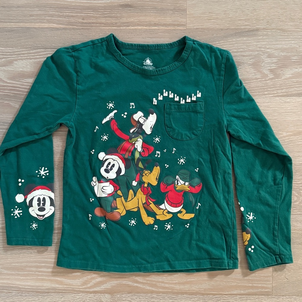 Disney Parks Christmas Long Sleeve Kids Tee with Characters